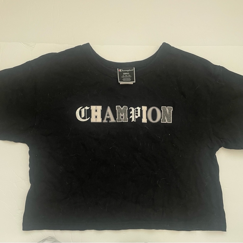 Small Champion Black Tee with Silver Logo